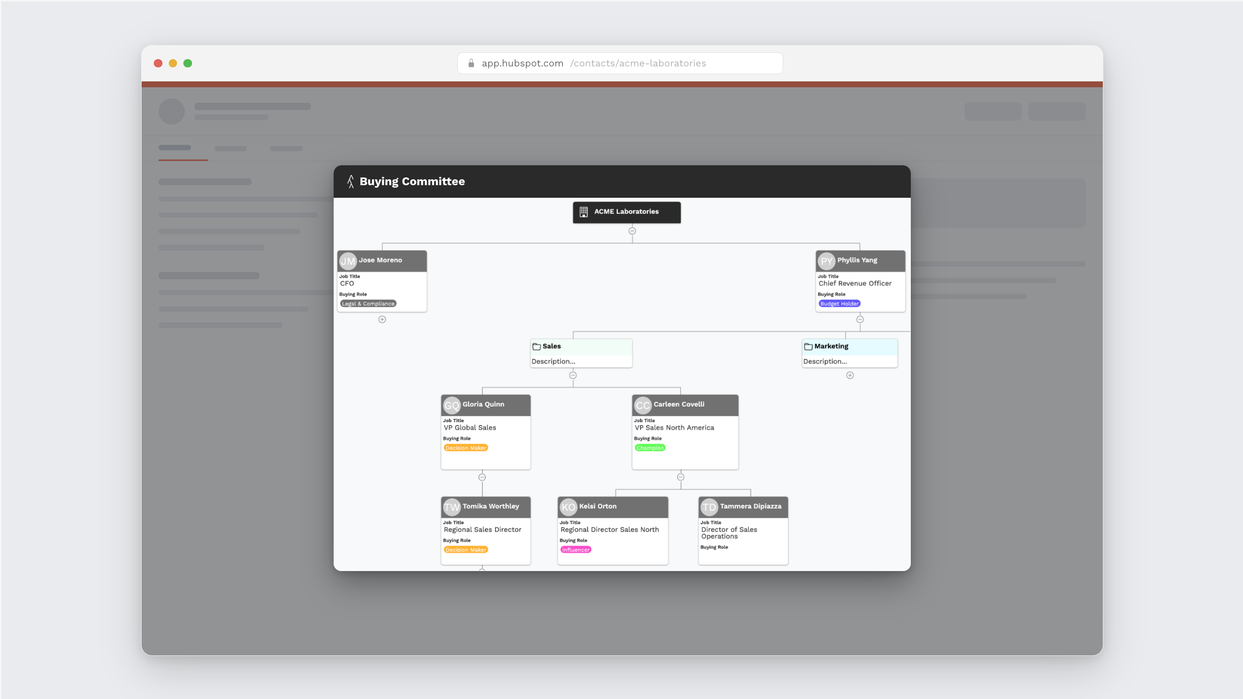 Different Buying Roles on Org Chart in HubSpot